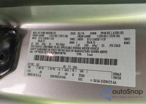 2019 Ford F-150 Xl from USA, damaged, VIN 1FTEX1EPXKFB41879